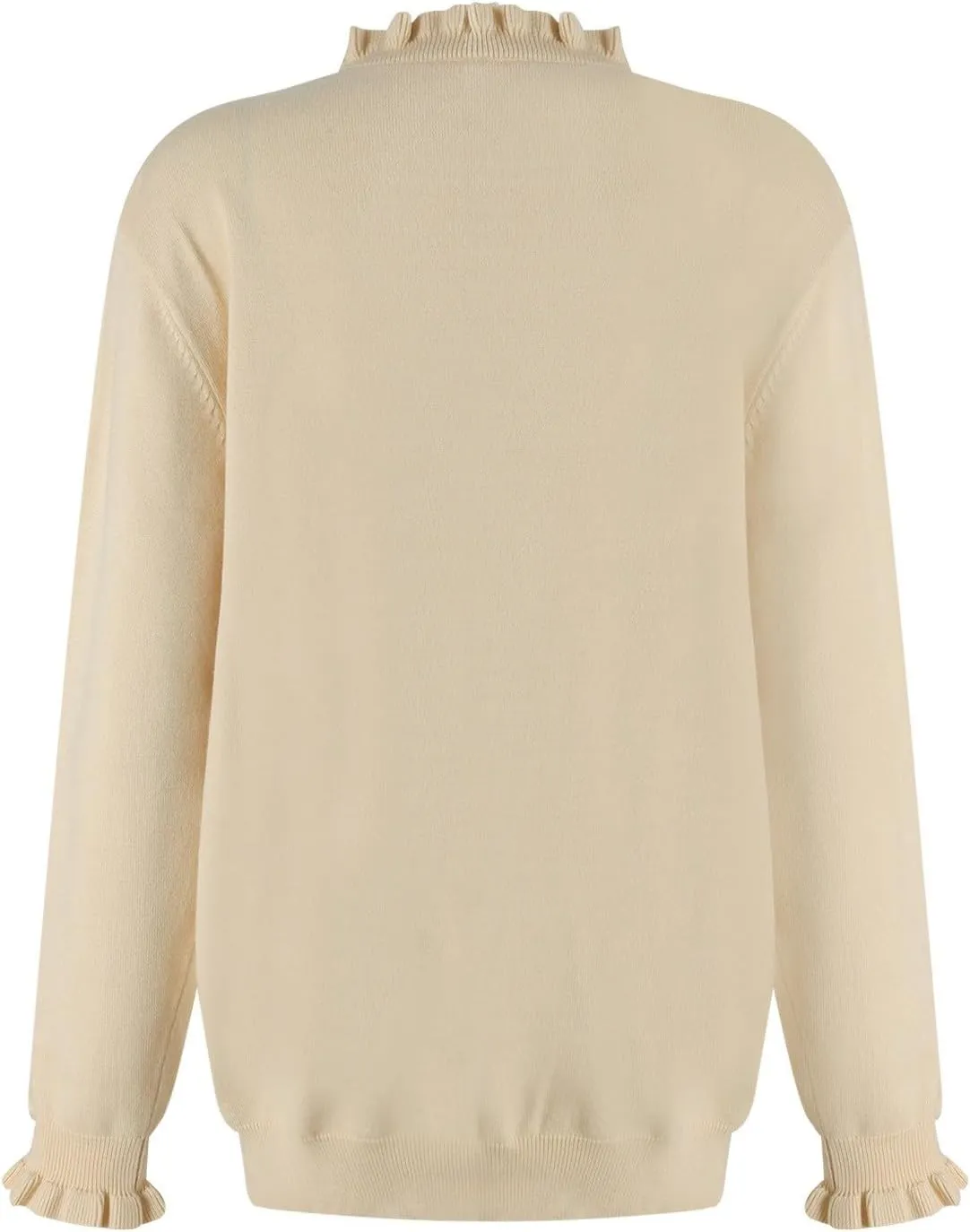 2024 Womens Sweaters Fall Winter Outfits Long Sleeve Button Down Ruffle Knitted Pullover Casual V Neck Jumper Tops