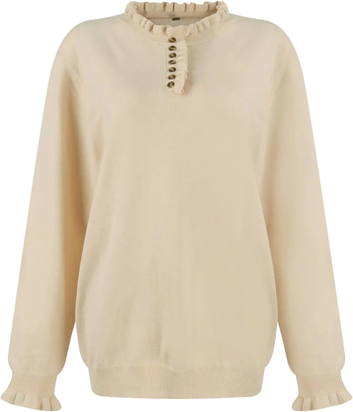 2024 Womens Sweaters Fall Winter Outfits Long Sleeve Button Down Ruffle Knitted Pullover Casual V Neck Jumper Tops