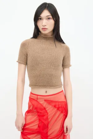Beige Wool Knit Turtleneck Top