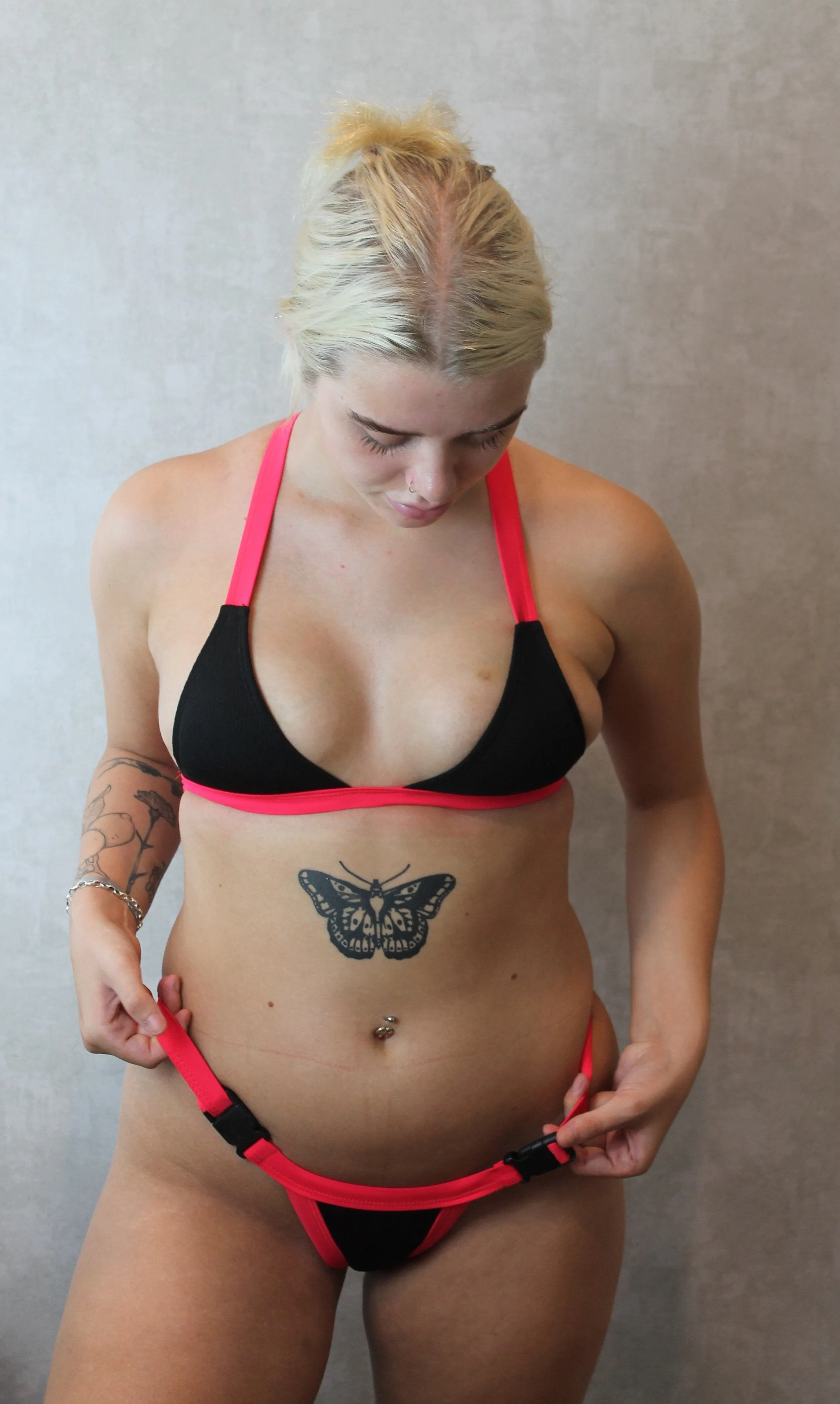 Black and Red Buckle Bikini Set