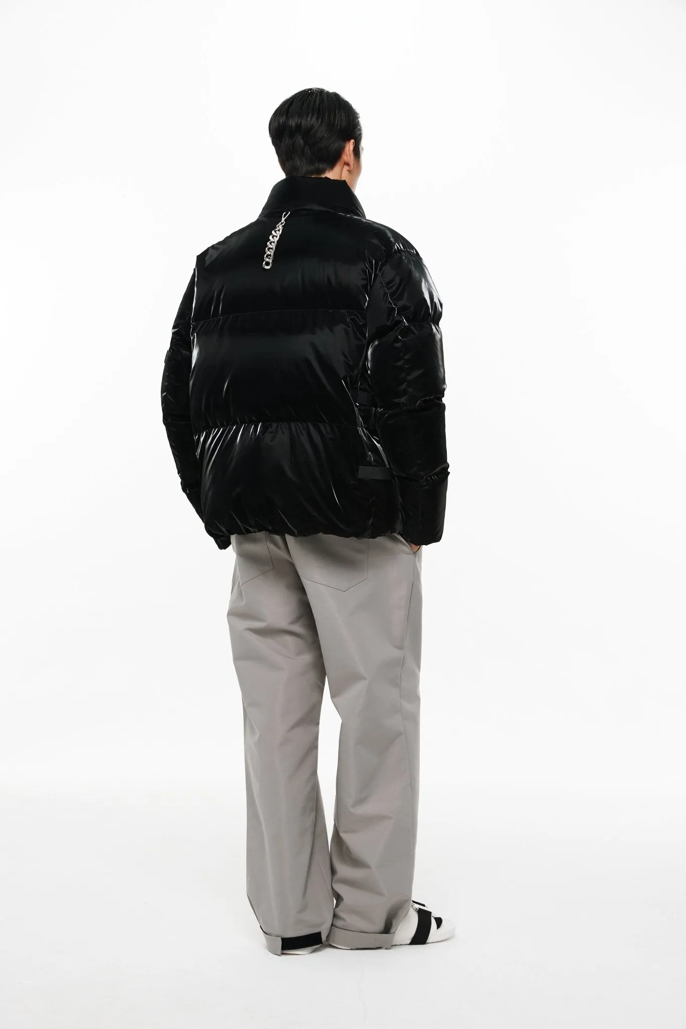 Black Water-Gloss Custom Buckle Down Jacket