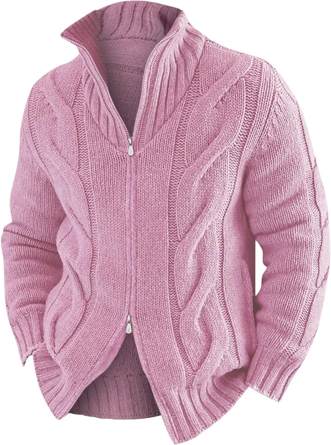 Cardigan Sweaters for Men with Buttons Cable Knit Lapel Open Front Cardigan Solid Ribbed Warm Work Cardigan Sweaters