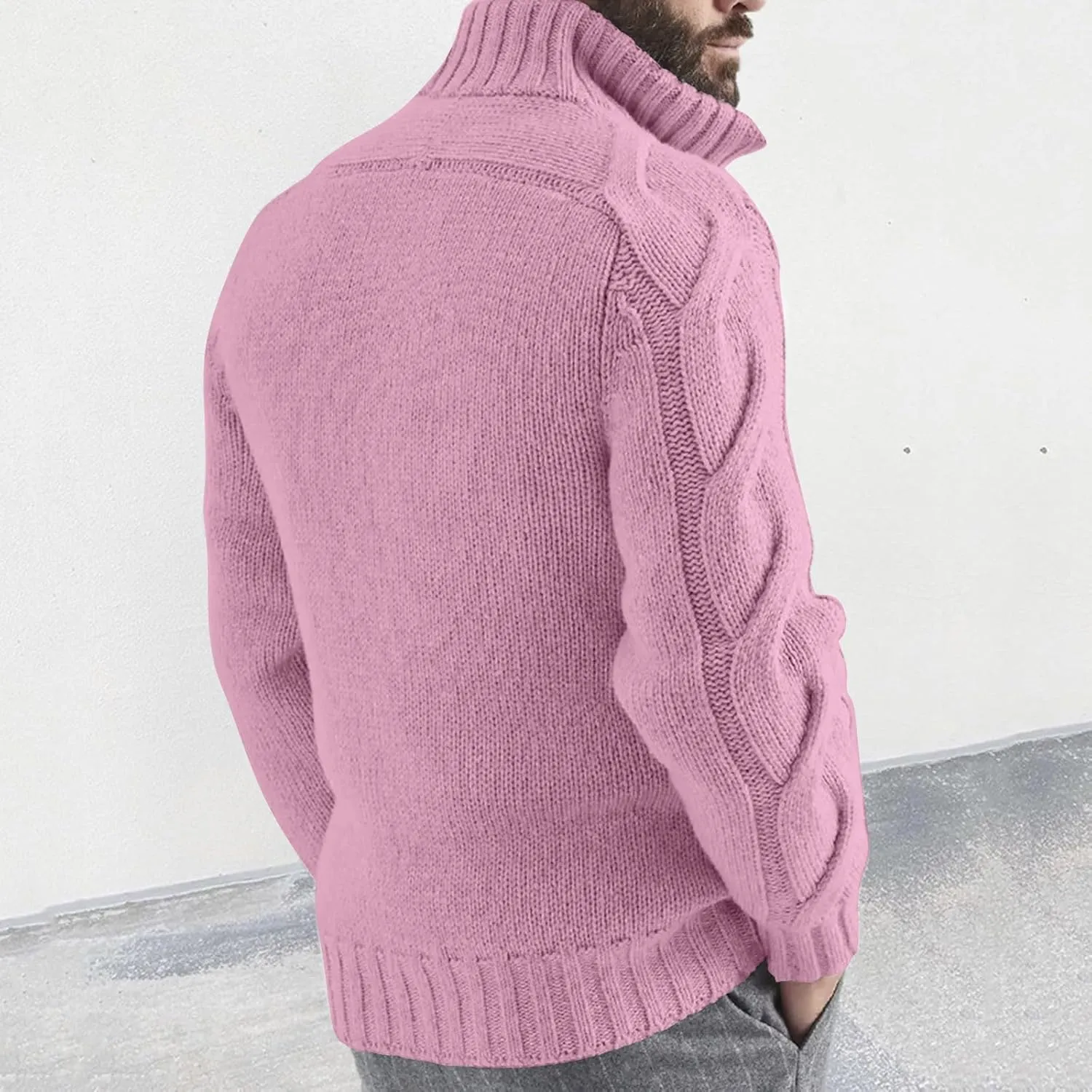 Cardigan Sweaters for Men with Buttons Cable Knit Lapel Open Front Cardigan Solid Ribbed Warm Work Cardigan Sweaters