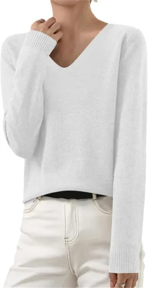 Cashmere Sweaters for Women Long Sleeve V Neck Pullover Tops Loose Soft Cozy Sweater Warm Wool Knit Sweater Shirts