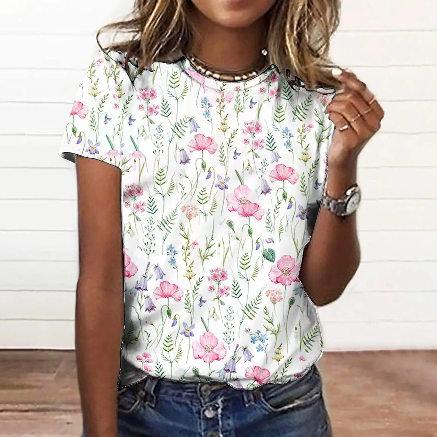 ChicCrate Womens Dressy Tops 2025 Summer Fashion Casual Short Sleeve Round Neck Boho T Shirts Beach Vacation Clothes