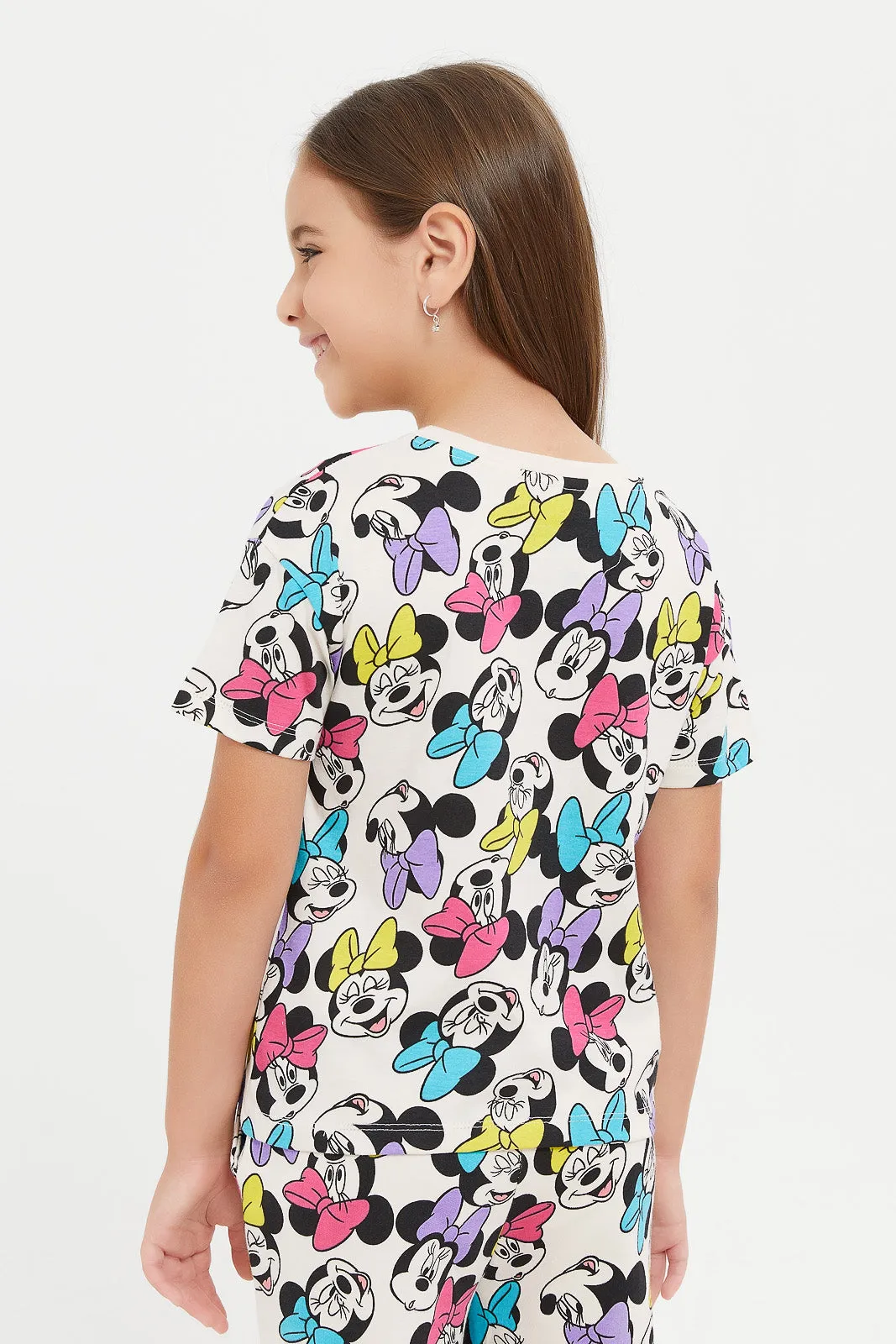 Girls Beige Minnie Mouse Printed T-Shirt