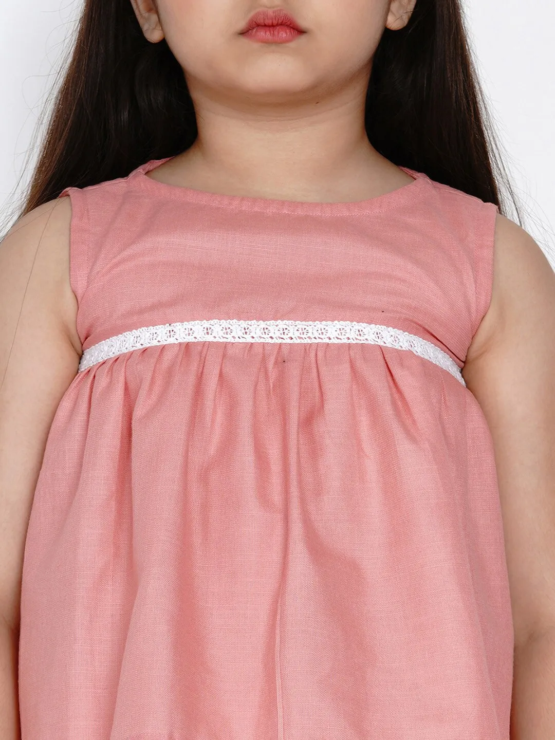 Girl's Peach & White Solid Top & Palazzo Set  - NOZ2TOZ KIDS