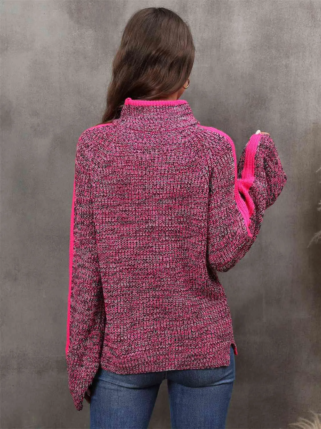 Heathered Turtleneck Long Sleeve Sweater