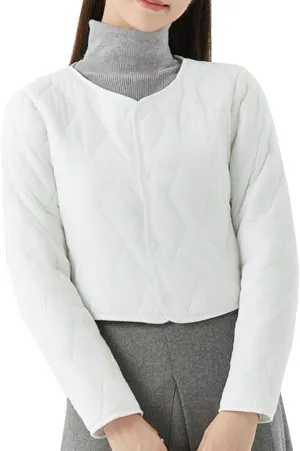 HGps8w Women's Cropped Quilted Winter Coat, Plus Size Casual Lightweight Button Down Padded Down Puffer Jackets
