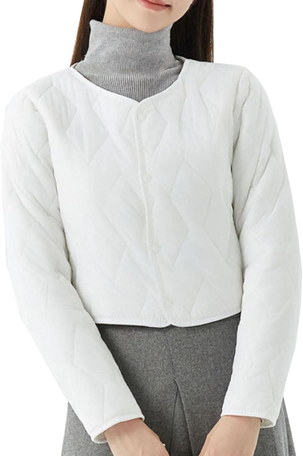 HGps8w Women's Cropped Quilted Winter Coat, Plus Size Casual Lightweight Button Down Padded Down Puffer Jackets