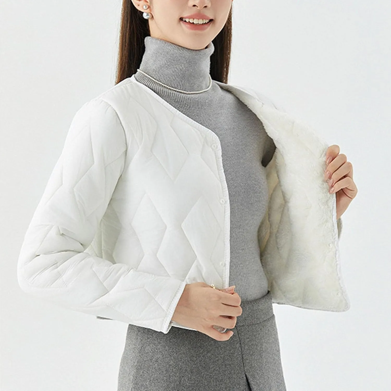 HGps8w Women's Cropped Quilted Winter Coat, Plus Size Casual Lightweight Button Down Padded Down Puffer Jackets