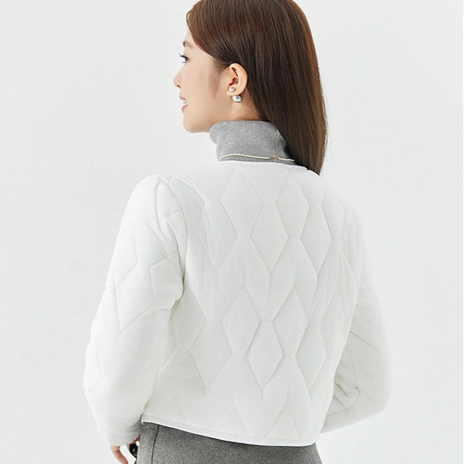 HGps8w Women's Cropped Quilted Winter Coat, Plus Size Casual Lightweight Button Down Padded Down Puffer Jackets