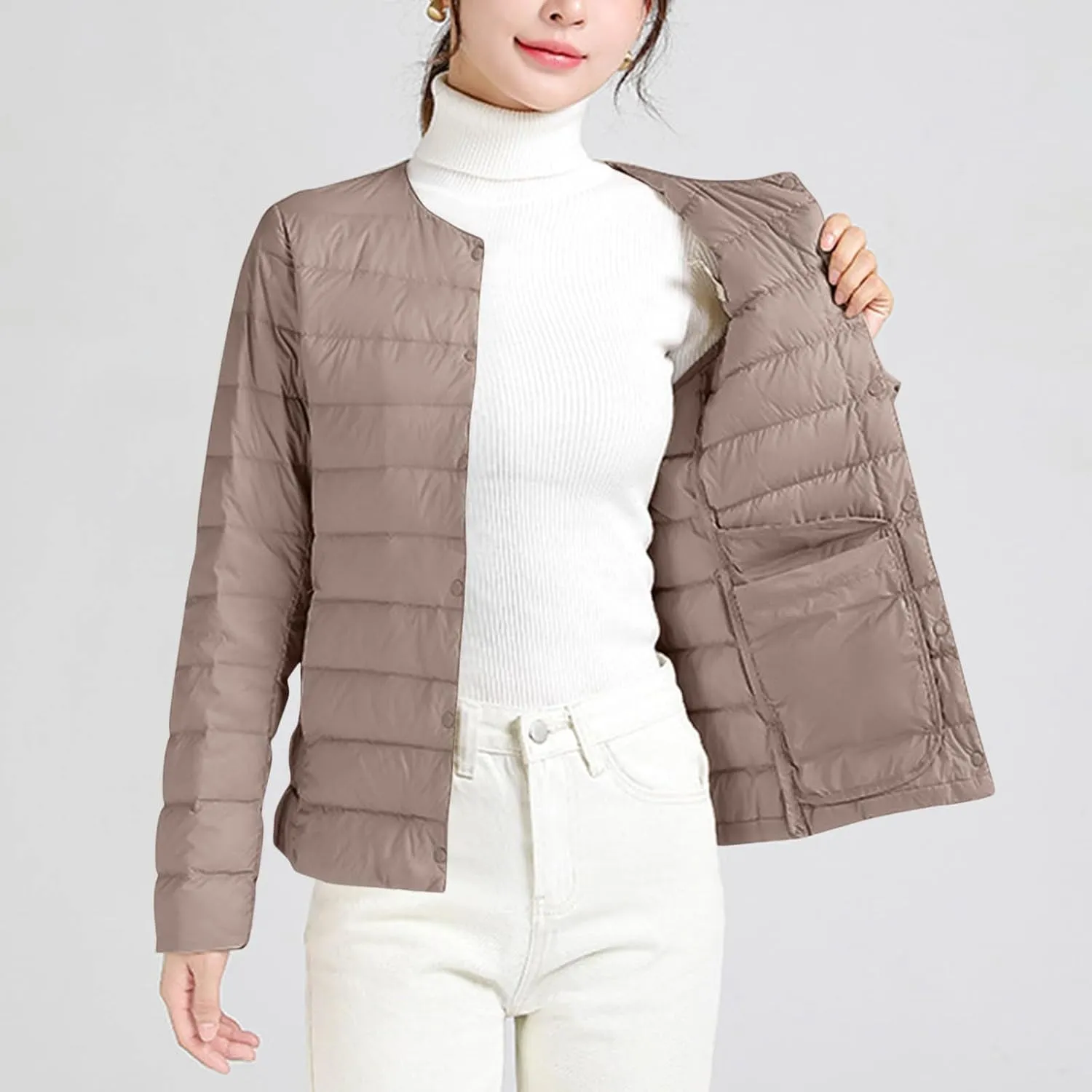 HGps8w Women's Lightweight Winter Quilted Down Jackets Button Down Puffer Coats Padded Warm Outerwear with Pockets