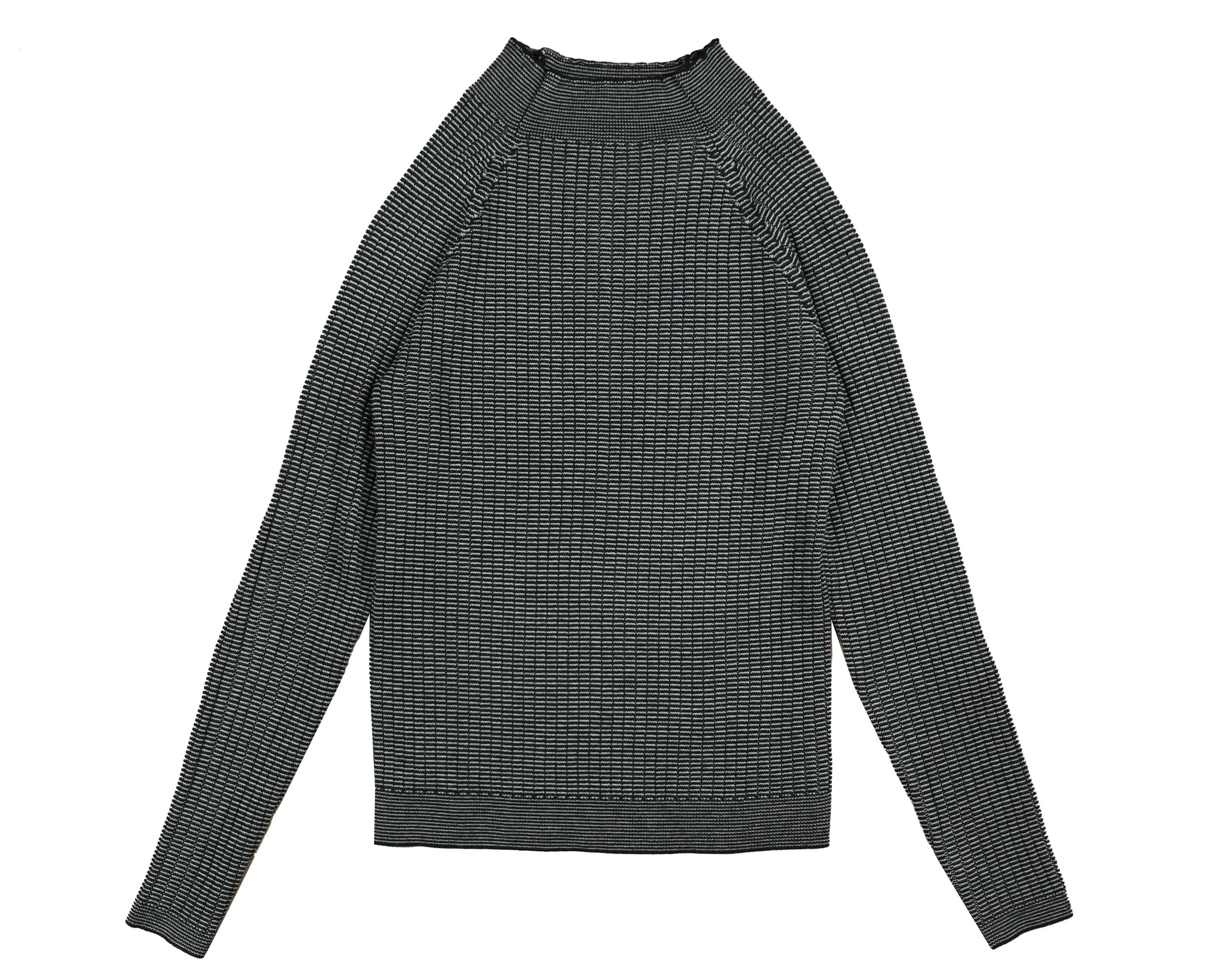 HKN550-STRIPPED RIBBED TURTLENECK-Teal