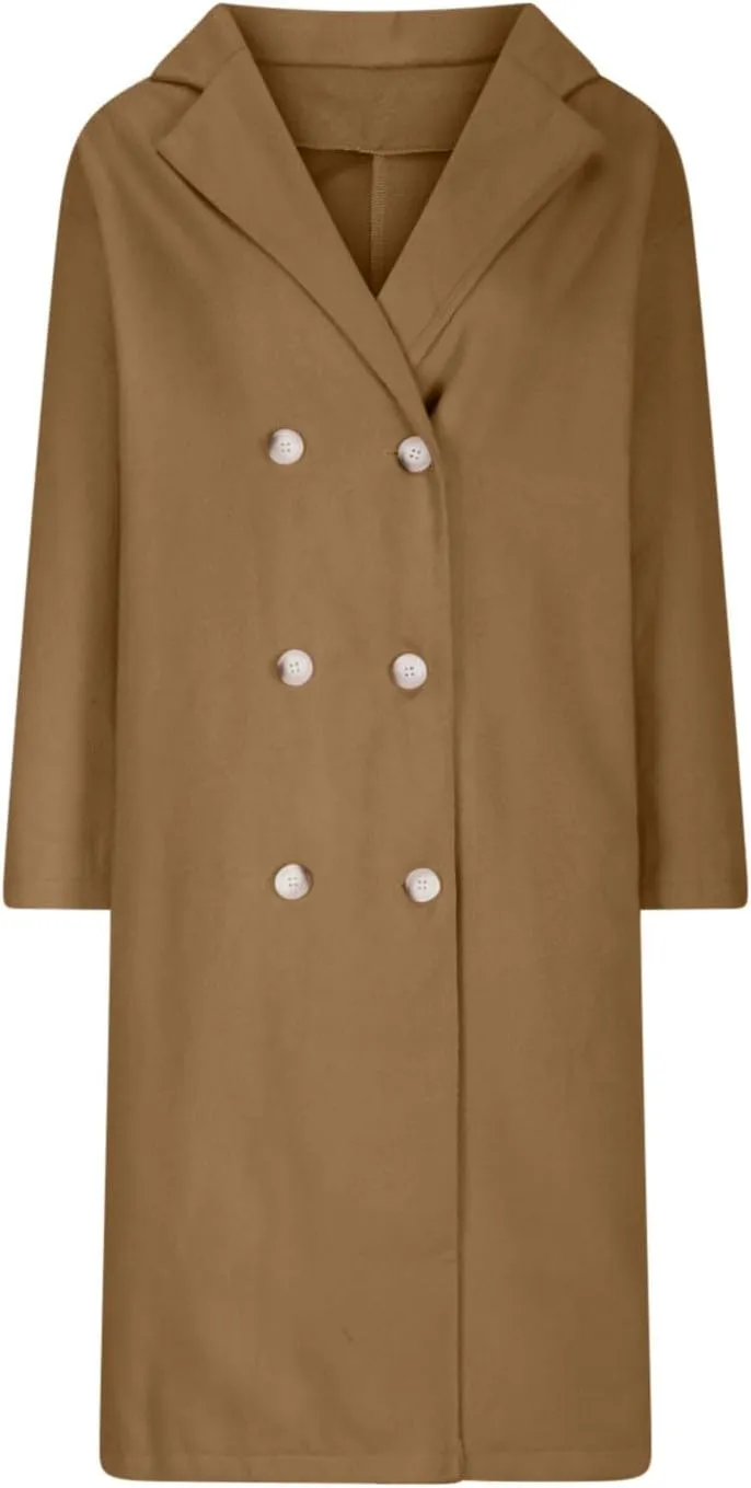 Lmdudan Women Casual Double Breasted Mid Long Pea Coat Winter Notched Lapel Wool Coat Jacket Overcoat Fashion Trench Coats