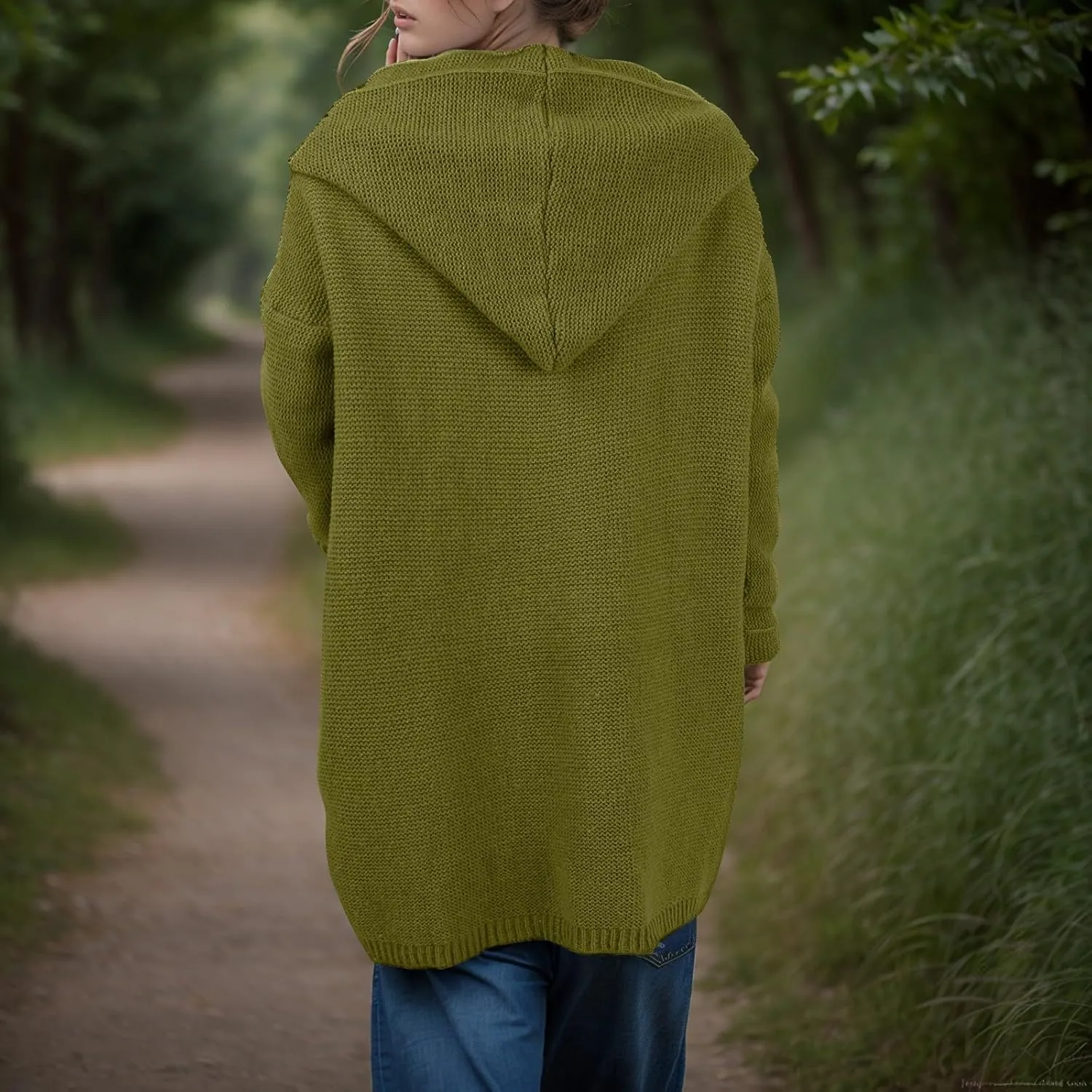 Long Oversized Cardigans Sweaters for Women Open Front Long Sleeve Knit Chunky Fall Heart Print Sweaters with Pockets