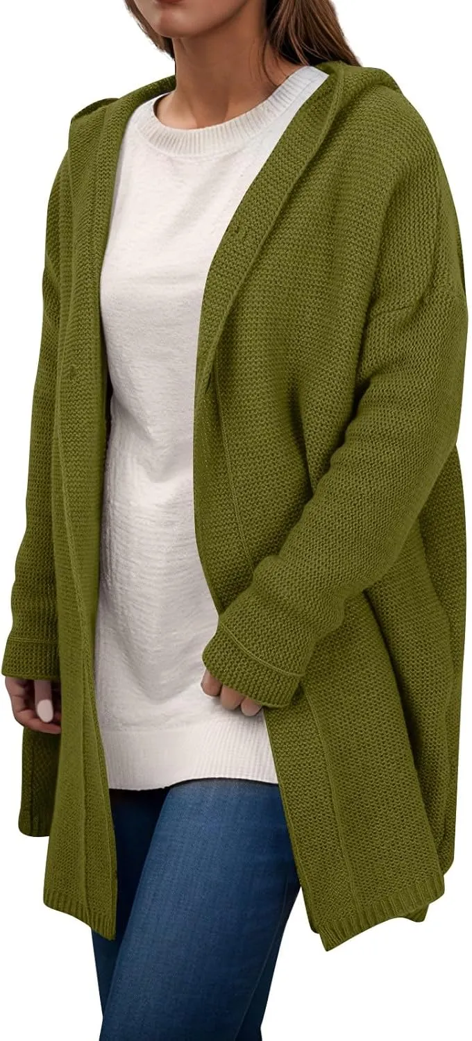 Long Oversized Cardigans Sweaters for Women Open Front Long Sleeve Knit Chunky Fall Heart Print Sweaters with Pockets