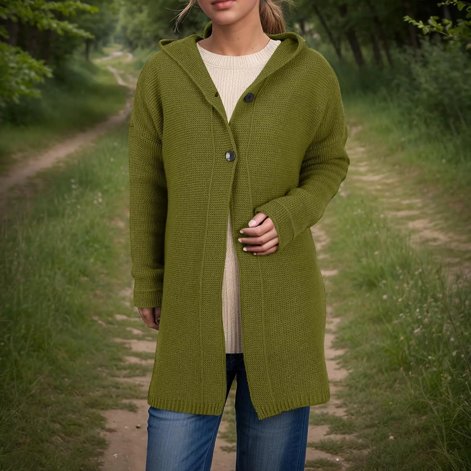 Long Oversized Cardigans Sweaters for Women Open Front Long Sleeve Knit Chunky Fall Heart Print Sweaters with Pockets