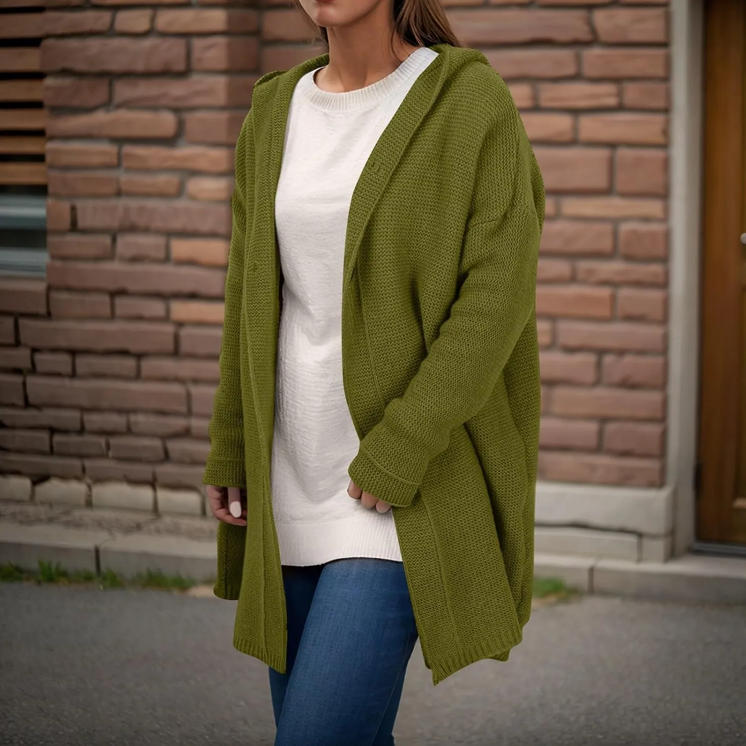 Long Oversized Cardigans Sweaters for Women Open Front Long Sleeve Knit Chunky Fall Heart Print Sweaters with Pockets
