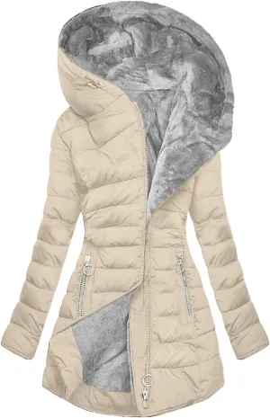 Long Winter Coats for Women Fleece Lined Warm Puffer Jackets Thicken Fur Hooded Parka Outerwear with Zipper Pockets