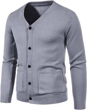 Mens Cardigan Sweaters V Neck Cable Knit Button Down Open Front Coats Long Sleeve Warm Casual Tops with Pockets
