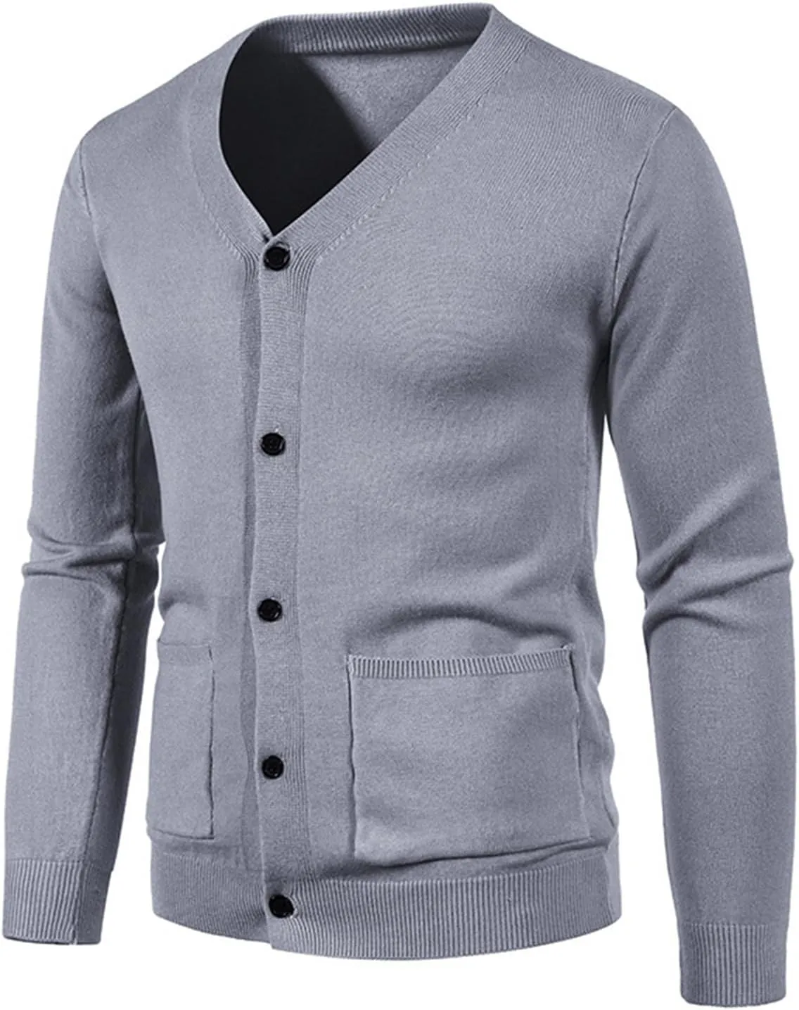Mens Cardigan Sweaters V Neck Cable Knit Button Down Open Front Coats Long Sleeve Warm Casual Tops with Pockets