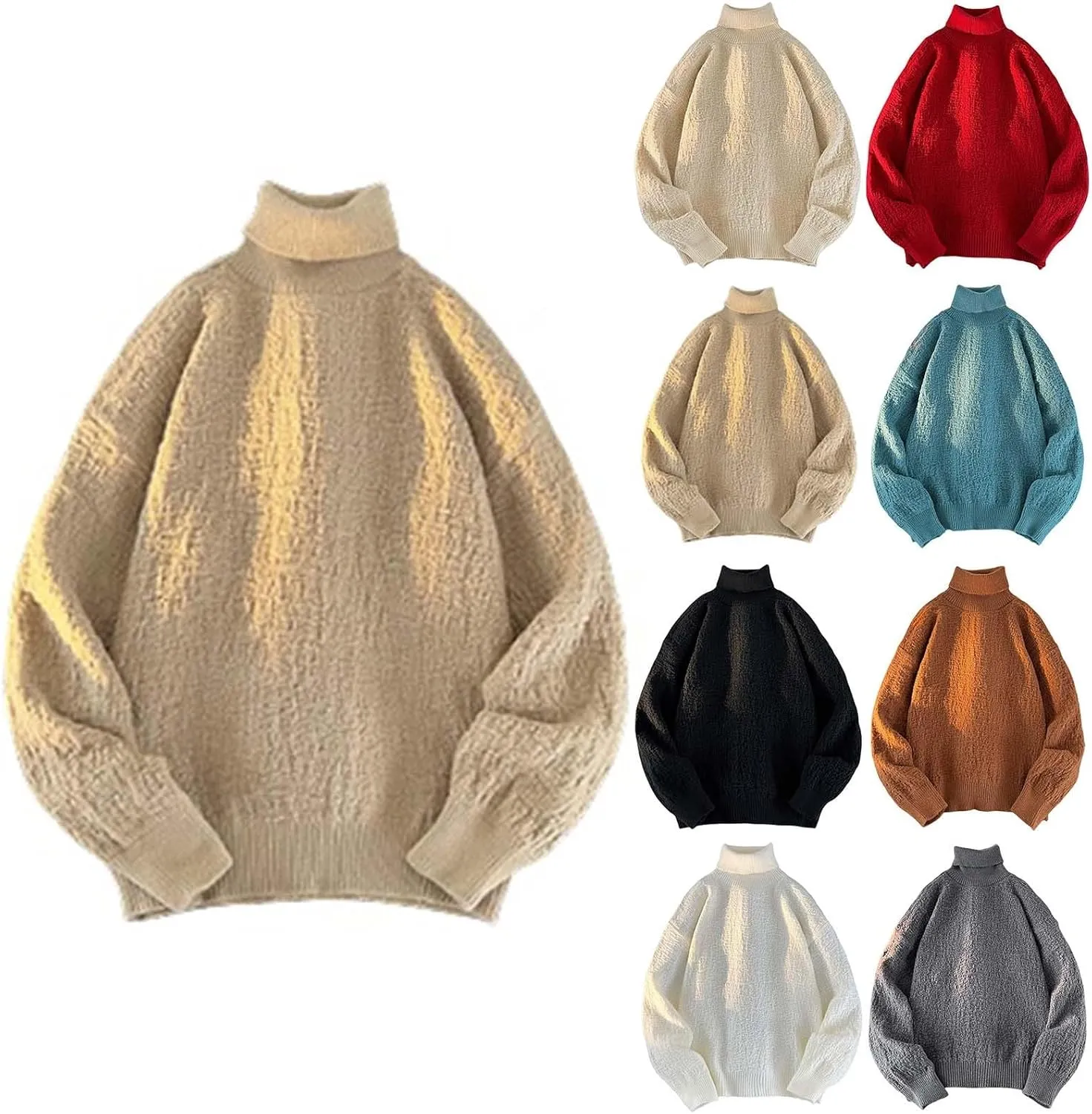 Men's Casual Sweater Knitted Turtleneck Pullover Long Sleeve Slim Solid Colour Sweater Soft Warm Fashion Top