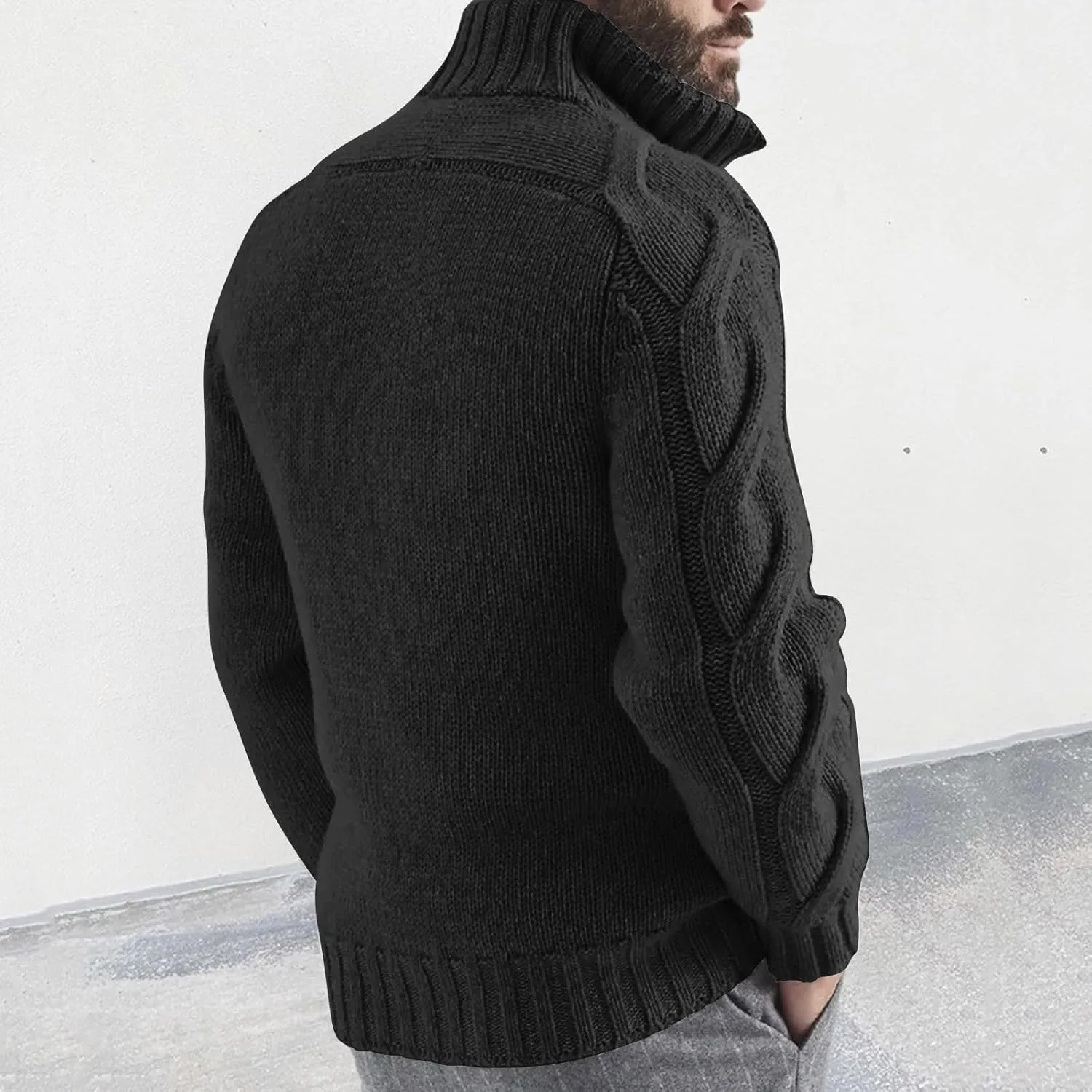 Men's Double-Zip Stand Collar Cardigan Sweaters Vintage Slim Fit Cable Knitted Sweater Cardigans Thick Warm Sweaters