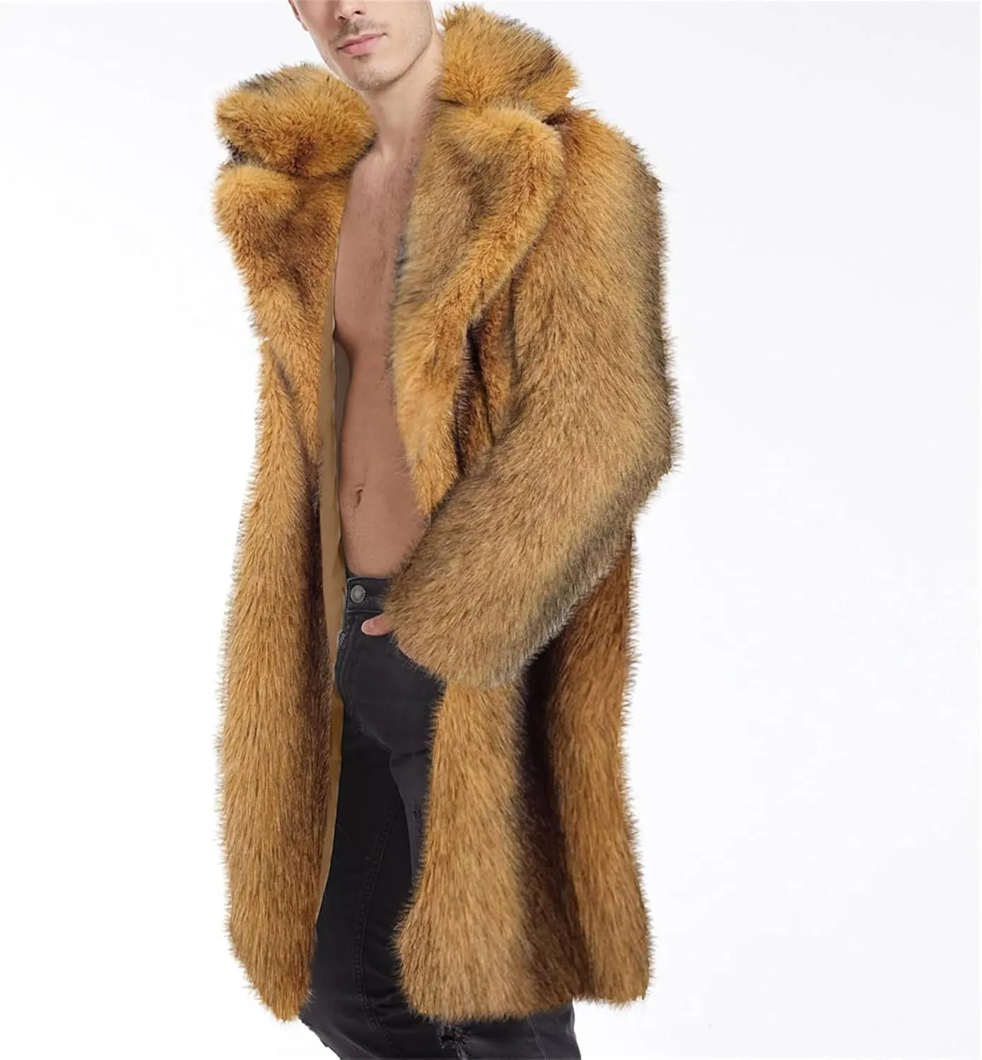 Men's Faux Fur Outwear Cardigan Winter Warm Coat Overcoat Outwear Plus Size Thicken Soft Snow Jacket Outerwear