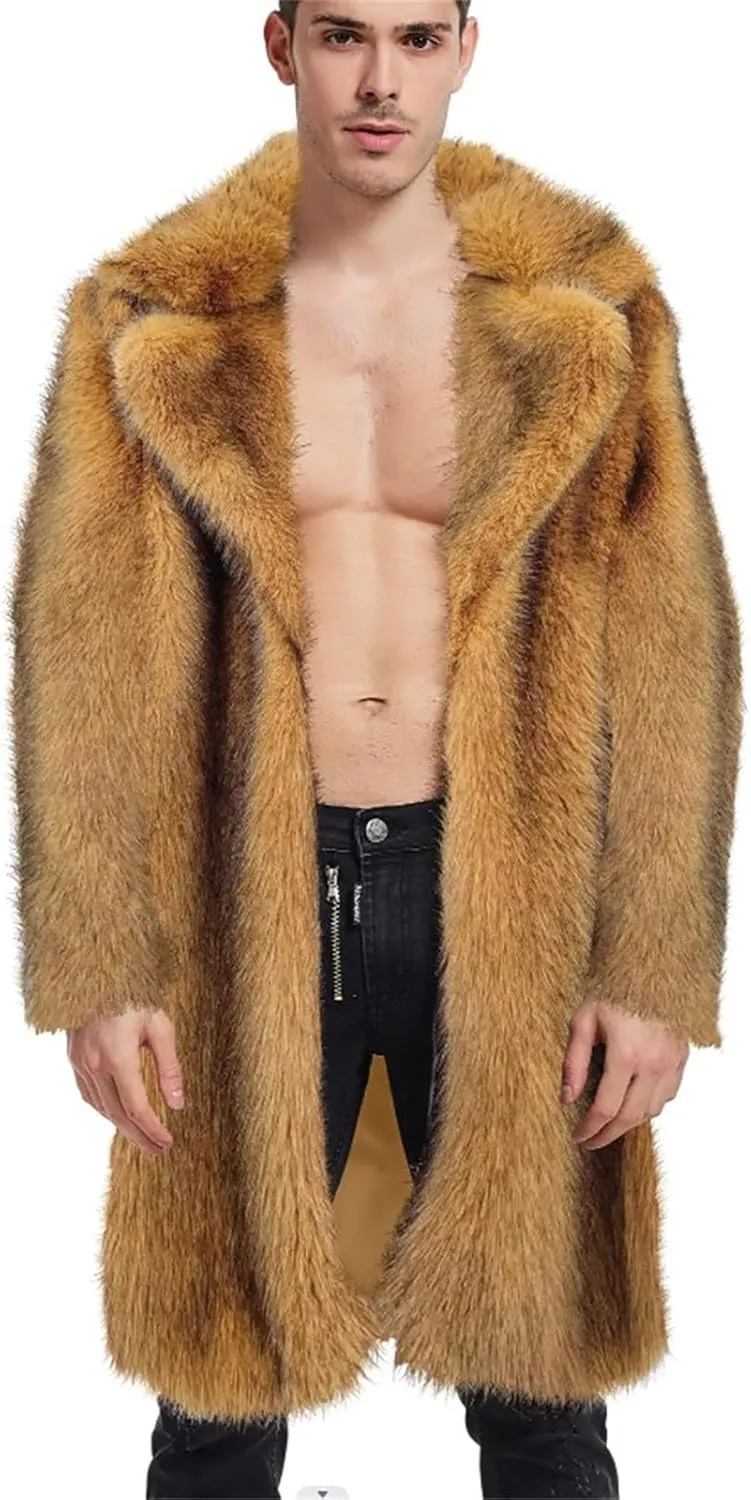 Men's Faux Fur Outwear Cardigan Winter Warm Coat Overcoat Outwear Plus Size Thicken Soft Snow Jacket Outerwear