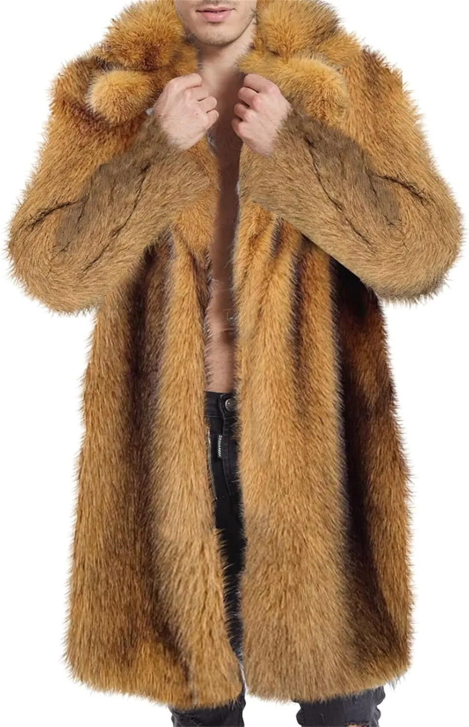 Men's Faux Fur Outwear Cardigan Winter Warm Coat Overcoat Outwear Plus Size Thicken Soft Snow Jacket Outerwear
