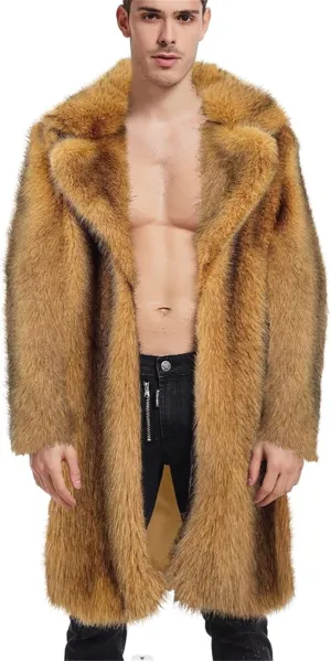 Men's Faux Fur Outwear Cardigan Winter Warm Coat Overcoat Outwear Plus Size Thicken Soft Snow Jacket Outerwear
