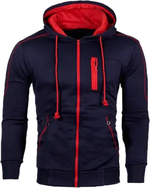 Men's Hoodies Jackets Fleece Color Block Long Sleeve Sweaters Full Zip Up Slim Fit Sweatshirt Casual Warm Outwear