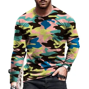 Mens Track Athletic T Shirts Long Sleeve Tops Tee for Mens Boat Neck Print Camo Fall Summer Shirts 2024