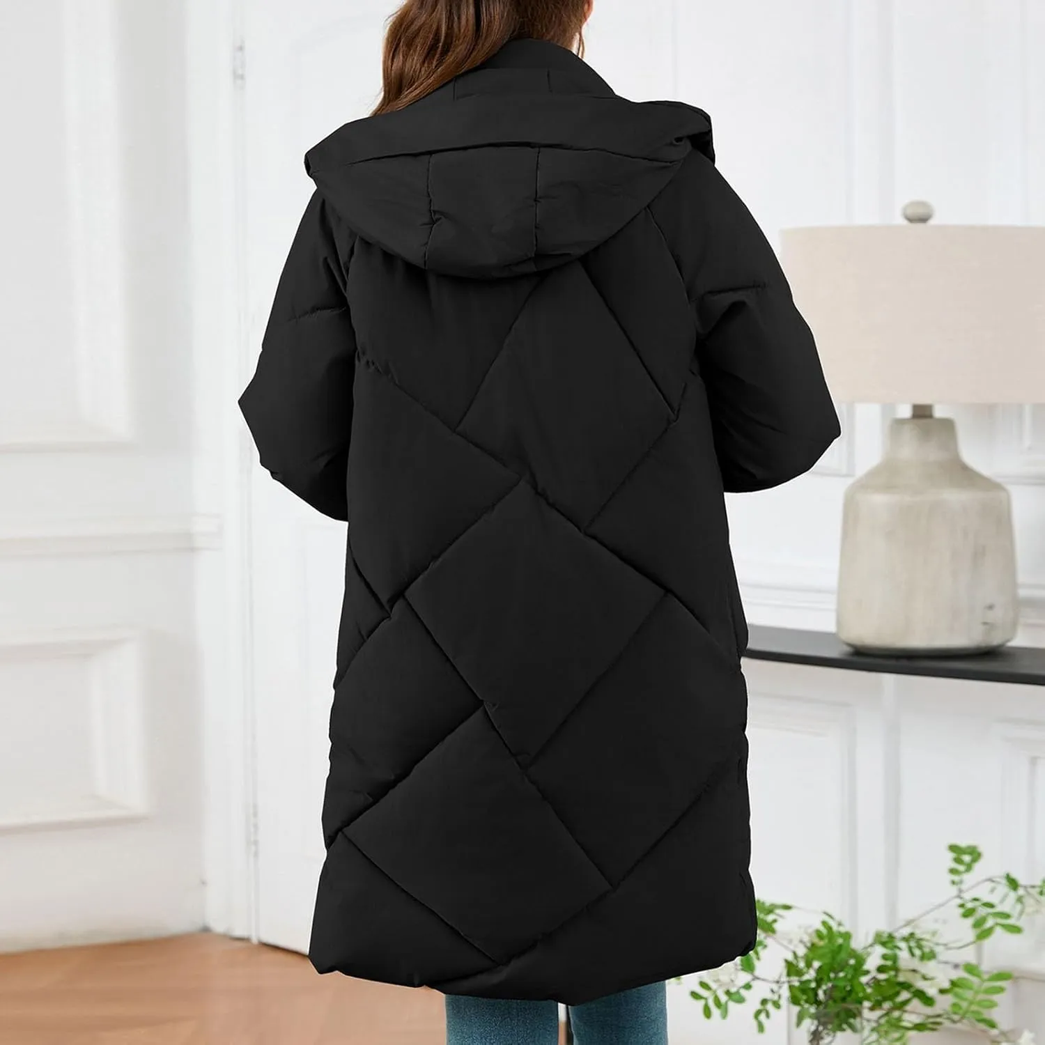 Mid Length Winter Coats for Women Detachable Hooded Full Zip Parkas Down Jackets Windproof Quilted Snow Puffer Coats
