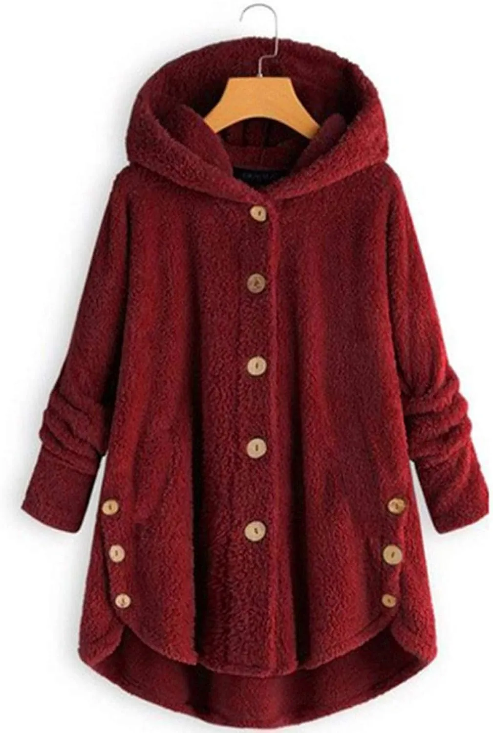 Plus Size Fleece Jacket Womens Faux Fur Coat Button Down Cardigan Hooded Jackets Winter Warm Sherpa Coats with Pockets