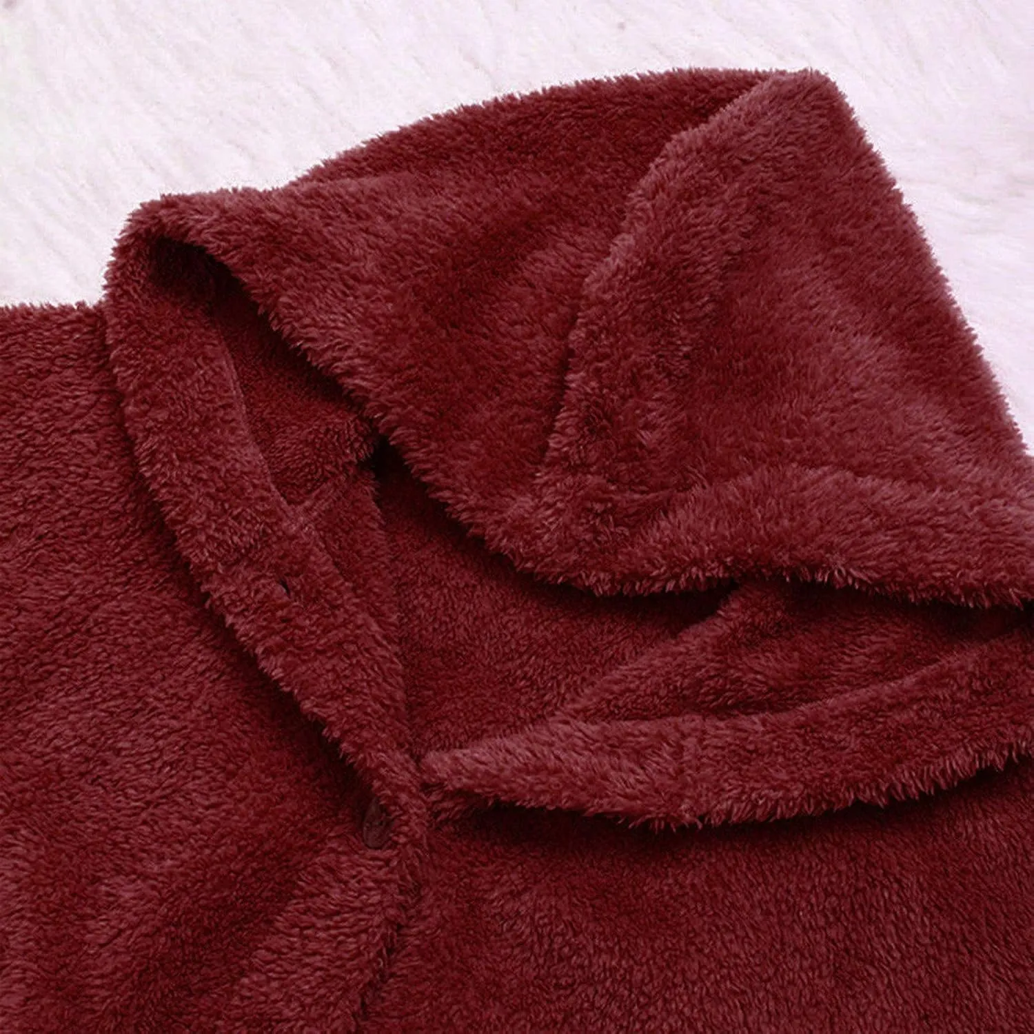 Plus Size Fleece Jacket Womens Faux Fur Coat Button Down Cardigan Hooded Jackets Winter Warm Sherpa Coats with Pockets