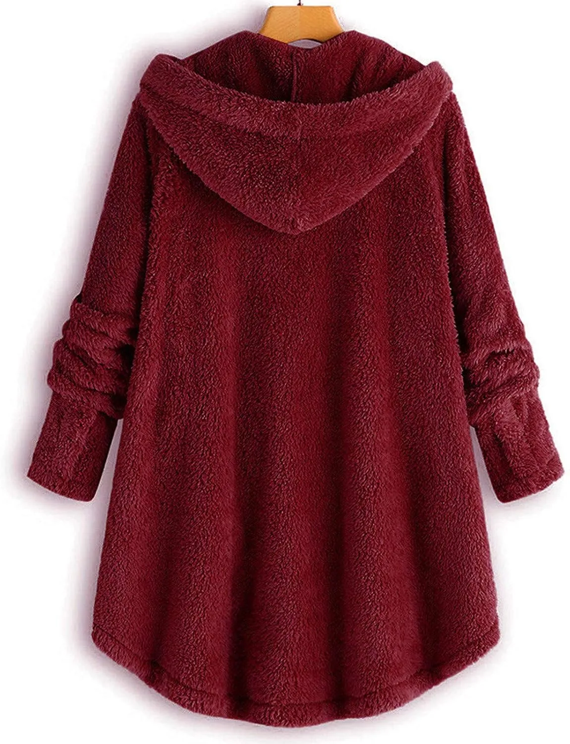 Plus Size Fleece Jacket Womens Faux Fur Coat Button Down Cardigan Hooded Jackets Winter Warm Sherpa Coats with Pockets