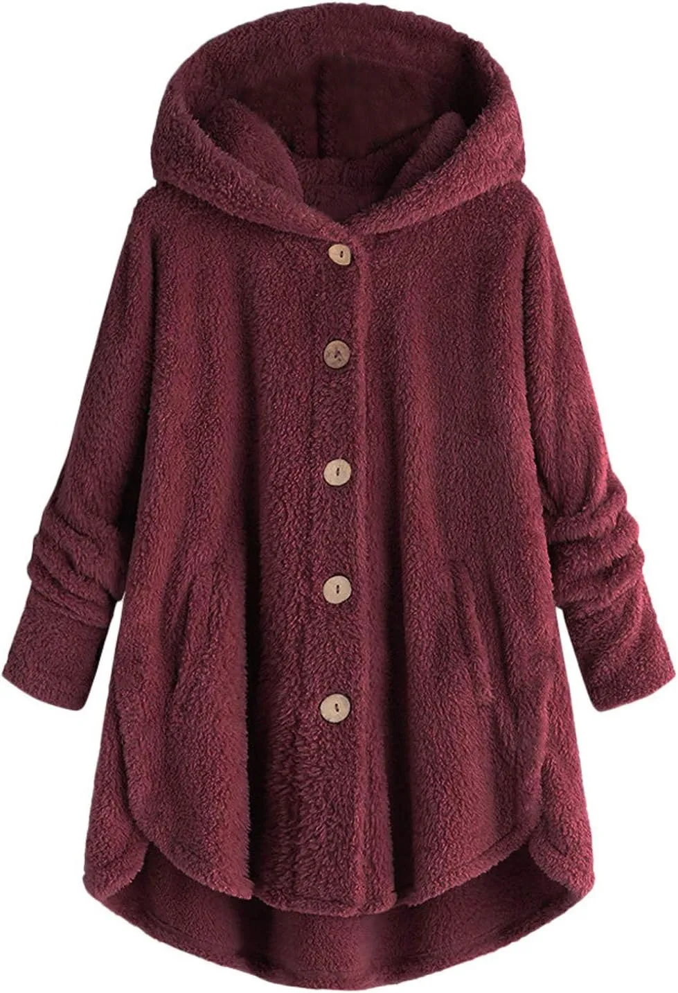 Plus Size Fleece Jacket Womens Faux Fur Coat Button Down Cardigan Hooded Jackets Winter Warm Sherpa Coats with Pockets