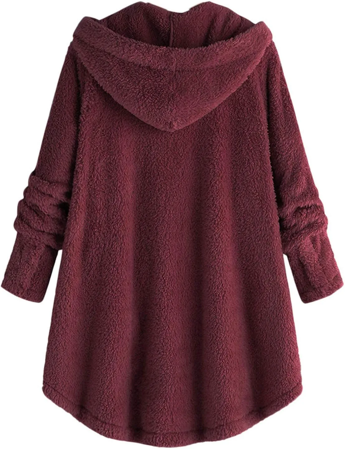 Plus Size Fleece Jacket Womens Faux Fur Coat Button Down Cardigan Hooded Jackets Winter Warm Sherpa Coats with Pockets