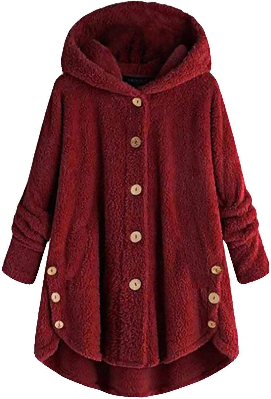 Plus Size Fleece Jacket Womens Faux Fur Coat Button Down Cardigan Hooded Jackets Winter Warm Sherpa Coats with Pockets