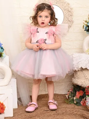 Pre Order: Pink and Grey 3 Flower Dress