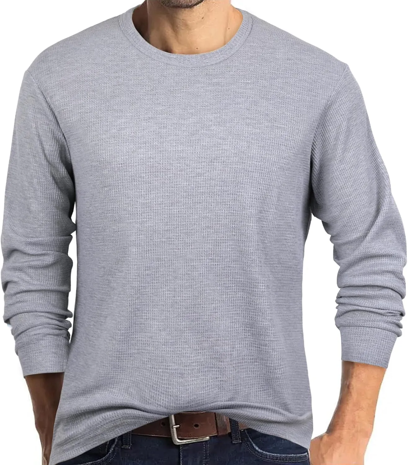 PrettyGuide Men's Long Sleeve Waffle Shirts Casual Lightweight Crewneck Thermal Undershirts Pullover Tops