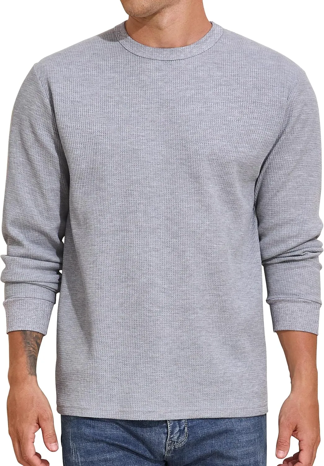 PrettyGuide Men's Long Sleeve Waffle Shirts Casual Lightweight Crewneck Thermal Undershirts Pullover Tops