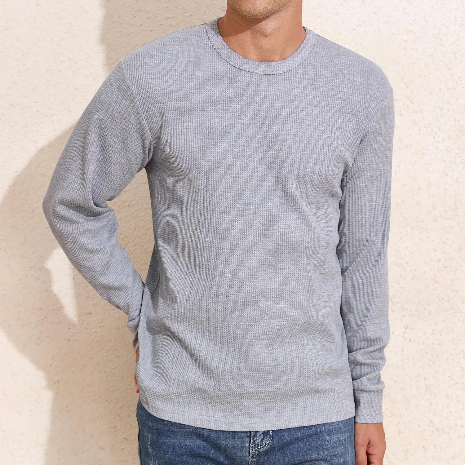 PrettyGuide Men's Long Sleeve Waffle Shirts Casual Lightweight Crewneck Thermal Undershirts Pullover Tops
