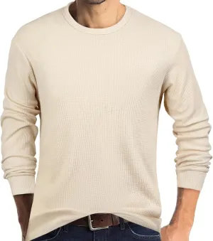 PrettyGuide Men's Long Sleeve Waffle Shirts Casual Lightweight Crewneck Thermal Undershirts Pullover Tops