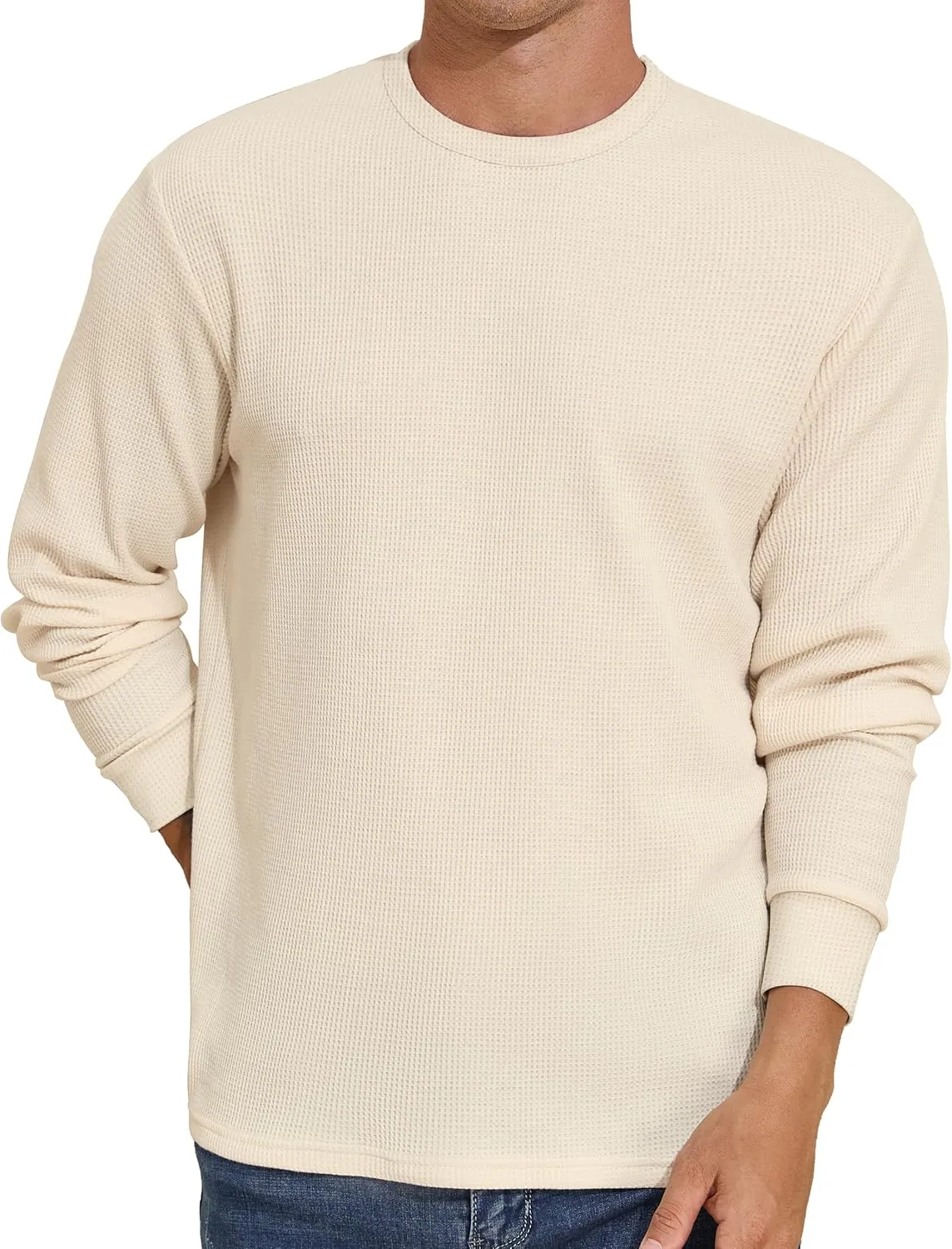 PrettyGuide Men's Long Sleeve Waffle Shirts Casual Lightweight Crewneck Thermal Undershirts Pullover Tops