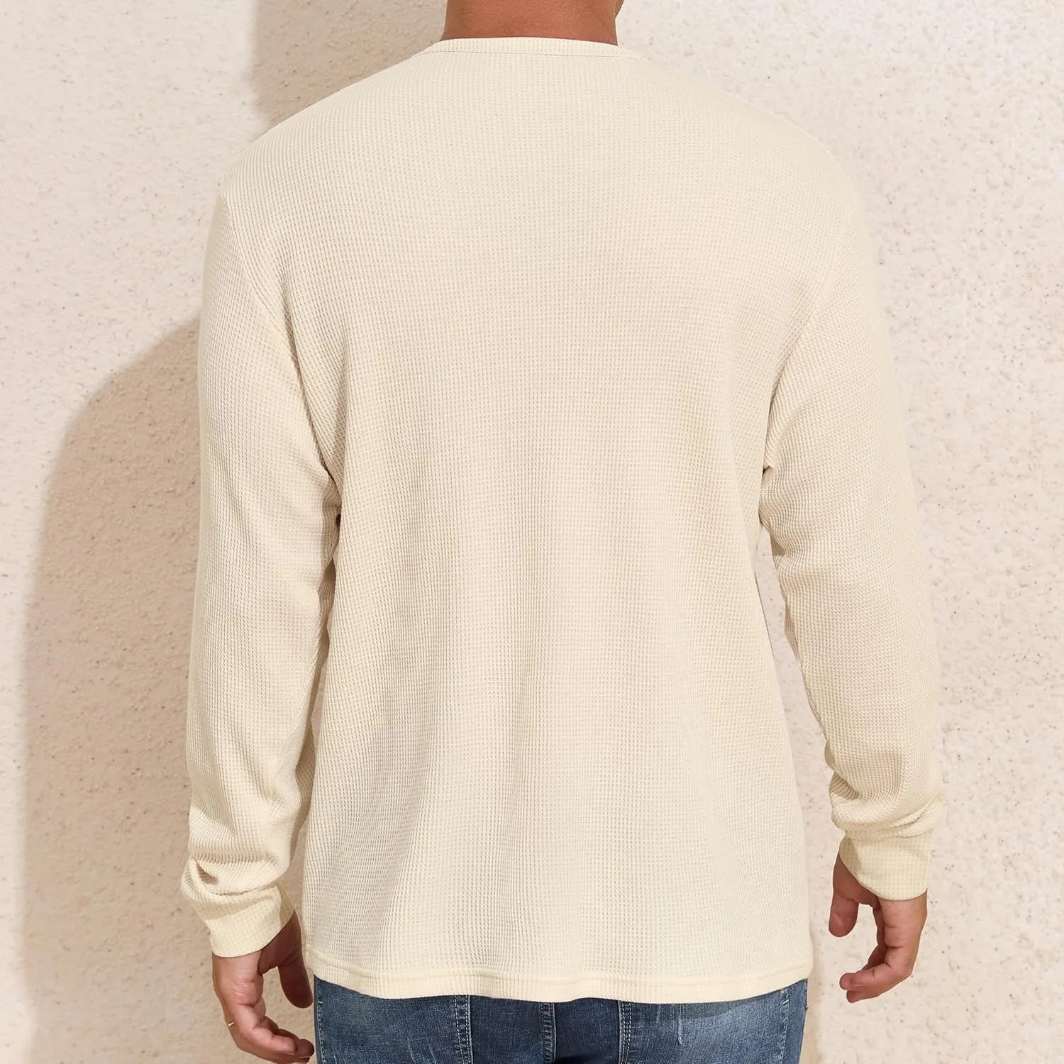 PrettyGuide Men's Long Sleeve Waffle Shirts Casual Lightweight Crewneck Thermal Undershirts Pullover Tops