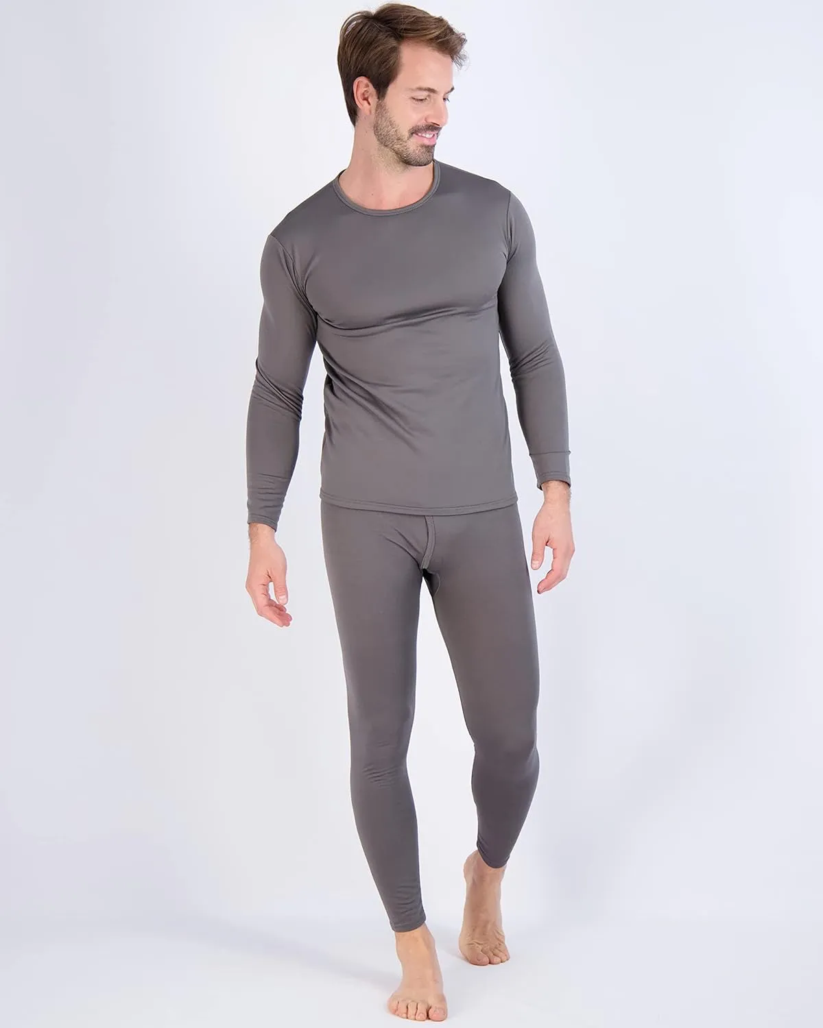 Real Essentials 4 Piece: Men's Thermal Underwear Sets - Long Sleeve Top & Bottom Fleece Long Johns (Available in Big & Tall)
