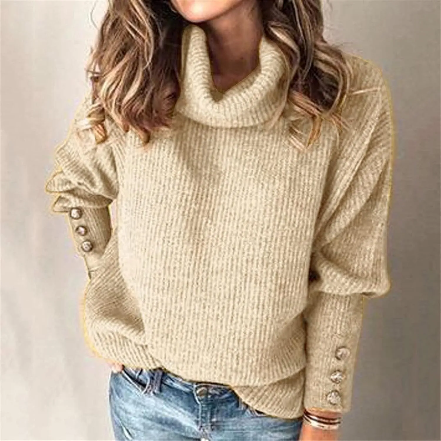 Turtleneck Pullover Tops Ladies Loose Large Size Thick Knitted Sweater Bottom Shirt Womens' Turtleneck Long Sleeve